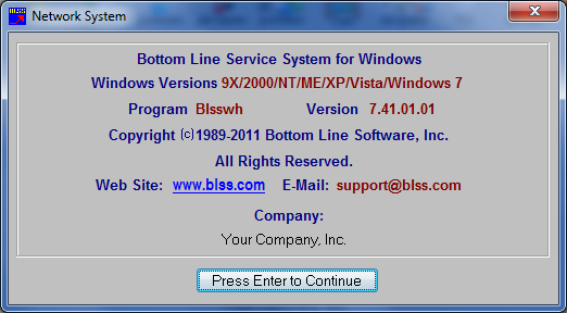 Bottom Line Service System Version 7.41 Help and About
